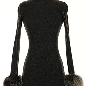 Alice + Olivia Black Long Sleeve Dress with Fur Cuffs